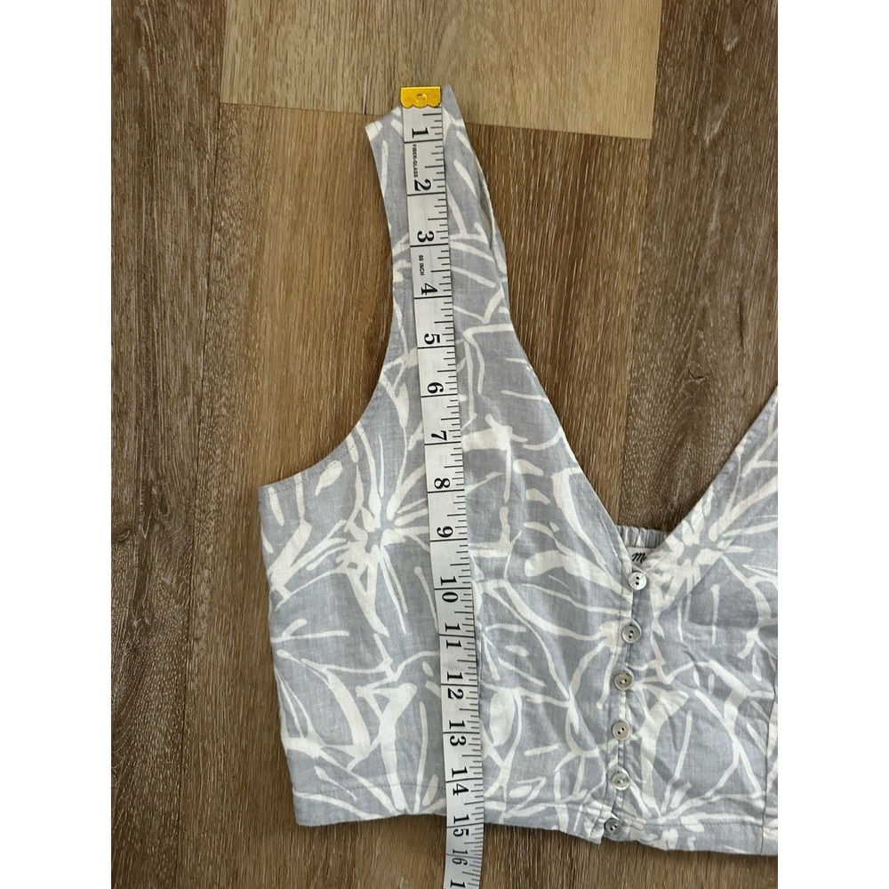 Madewell Women's Linen Blend Crop Top Size 2 Blue Gray Floral Button Front Tank - Picture 7 of 8